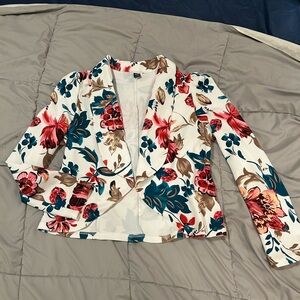 SHEIN Women's Floral Blazer - Red, Blue, Green on White